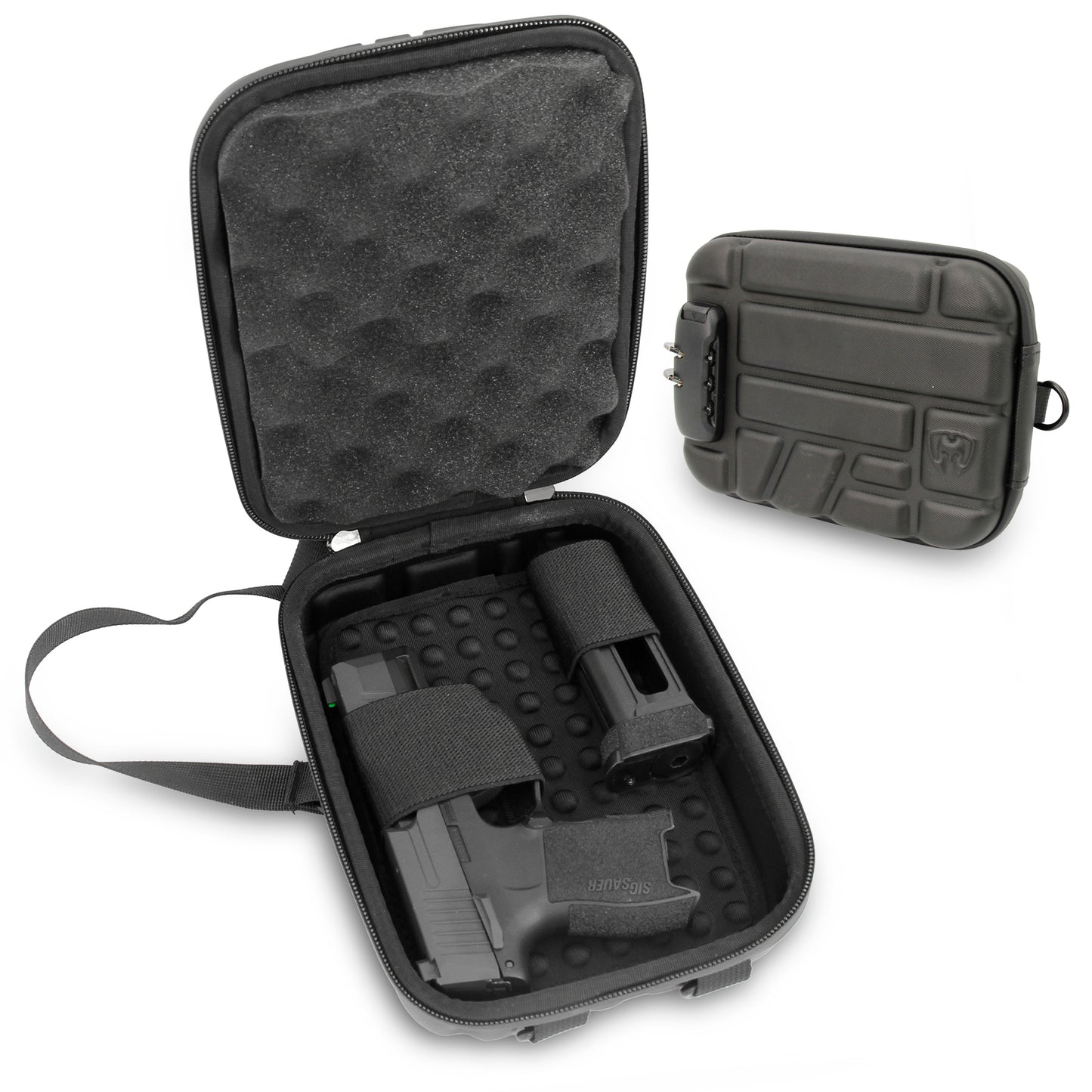 Concealed Carry Locking Pistol Case Fits 9mm Pistols and Extra Mag - Portable EVA Handgun Case Water Resistant Gun Bag and Shoulder Strap