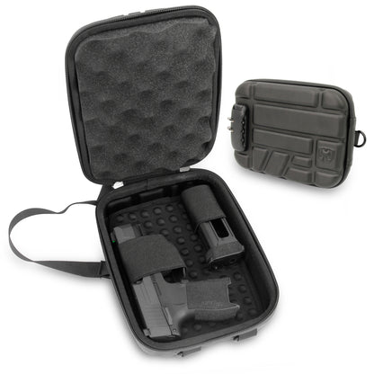Concealed Carry Locking Pistol Case Fits 9mm Pistols and Extra Mag - Portable EVA Handgun Case Water Resistant Gun Bag and Shoulder Strap