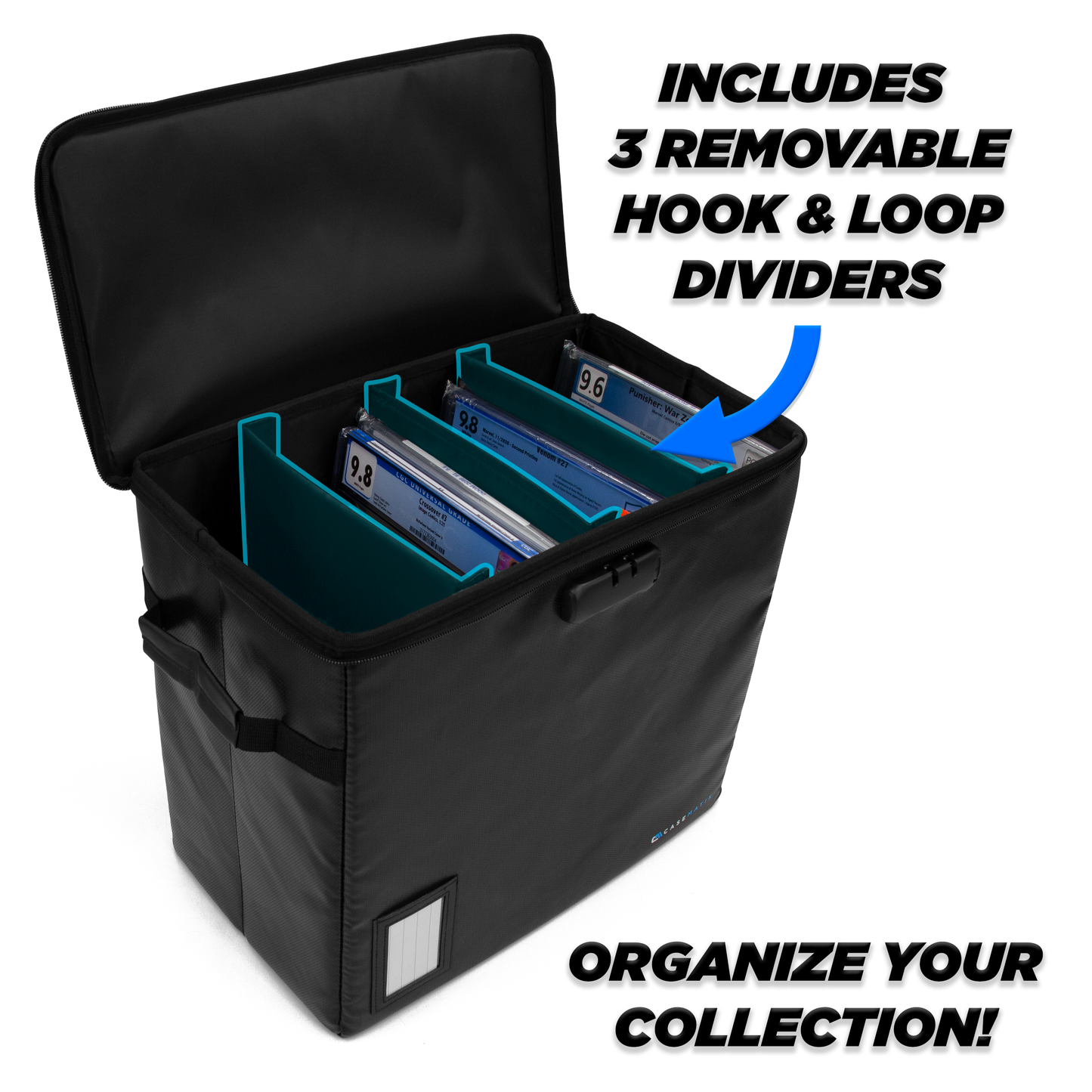 Graded Comic Book Storage Fits 30 CGC Graded Comics, Fire Resistant Comic Book Bin with Three Comic Book Dividers and Zipper Lock (2 Pack)