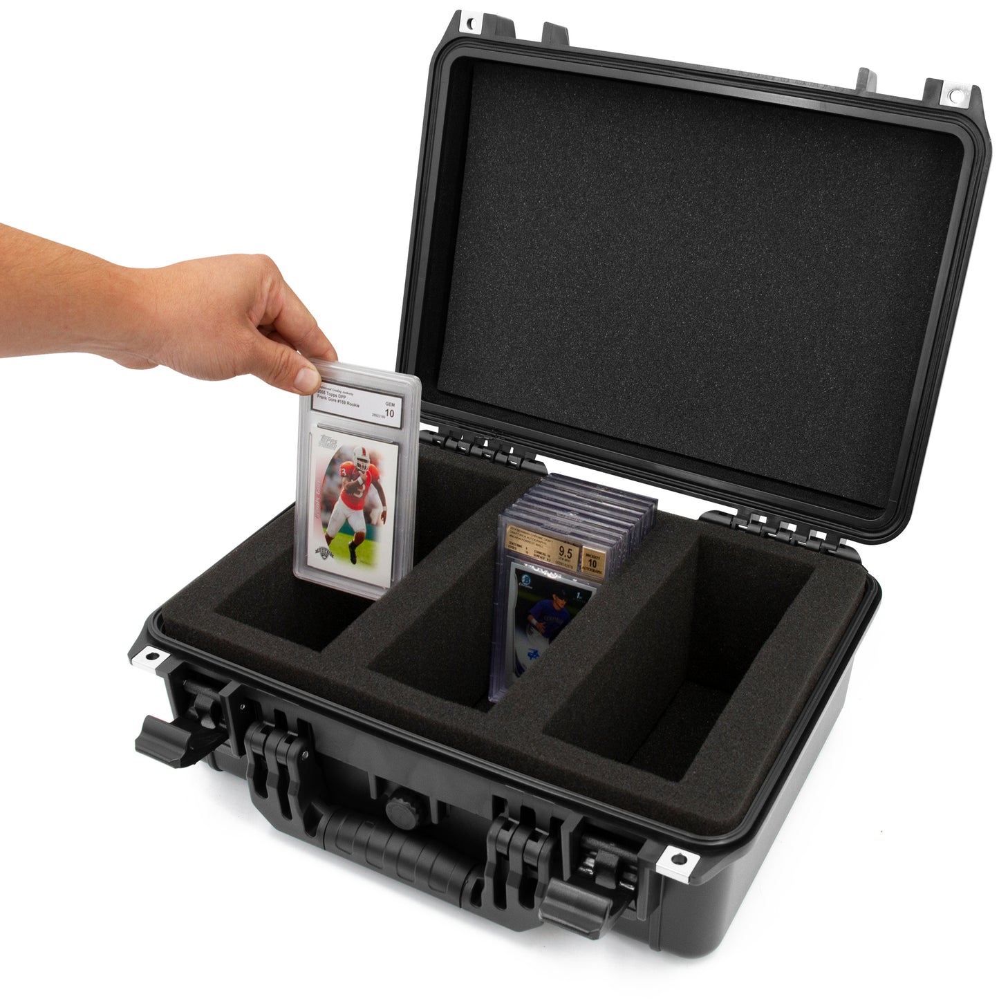 Graded Card Storage Box Fits 90+ BGS PSA Trading Cards TCG, Waterproof Sports Card Case with Three Custom Graded Card Case Compartments