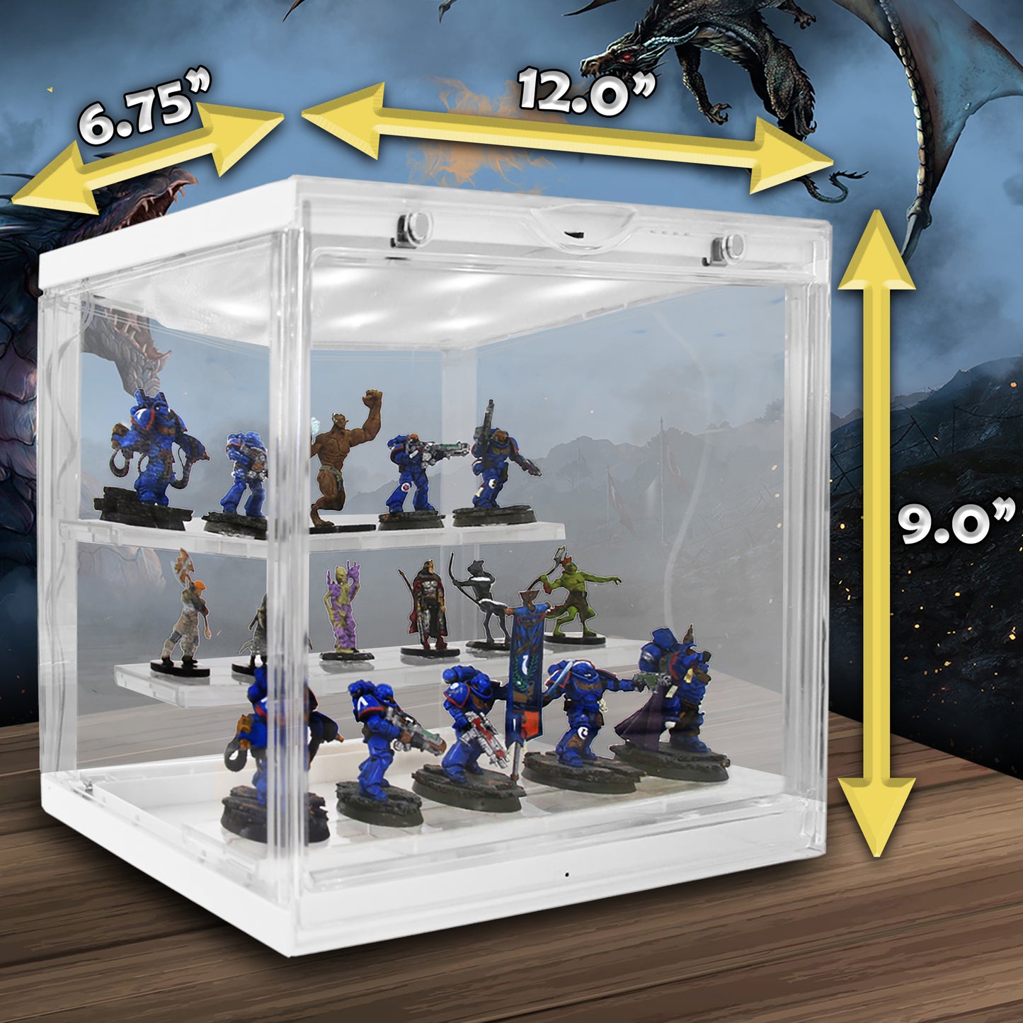 LED Display Case for Miniatures - 3-Tier Clear Acrylic Storage with 20 Grip Pads