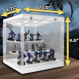 CASEMATIX LED Miniature Display Case with 3 Tiered Acrylic Mini Storage Figure Case Rows, Includes 20 Grip Pads Compatible with Standard Minis