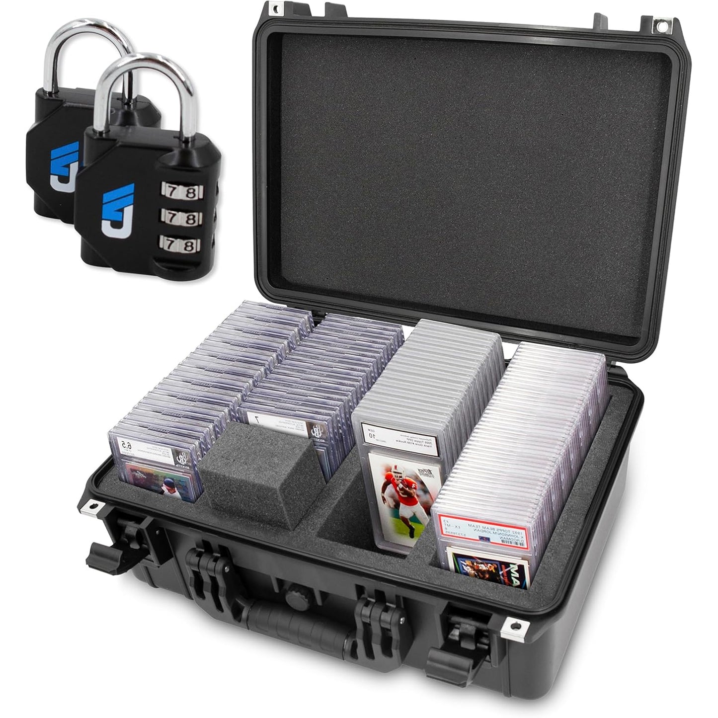 Graded Card Storage Box - 130 BGS/CSG/PSA Cards, IPX7 Waterproof Case w/ Dividers & Dual Locks for Sports Trading Card Slabs & Top Loaders