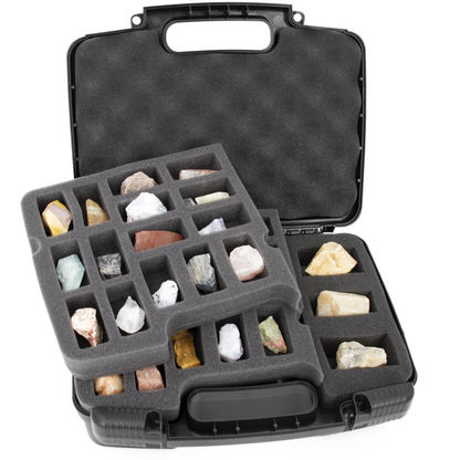 Rock Collection Travel Case - 30 Slot Rock Collection Box with Two Pre-Cut Foam Trays, Protective Crystal Storage Travel Case with Customizable Foam Section!