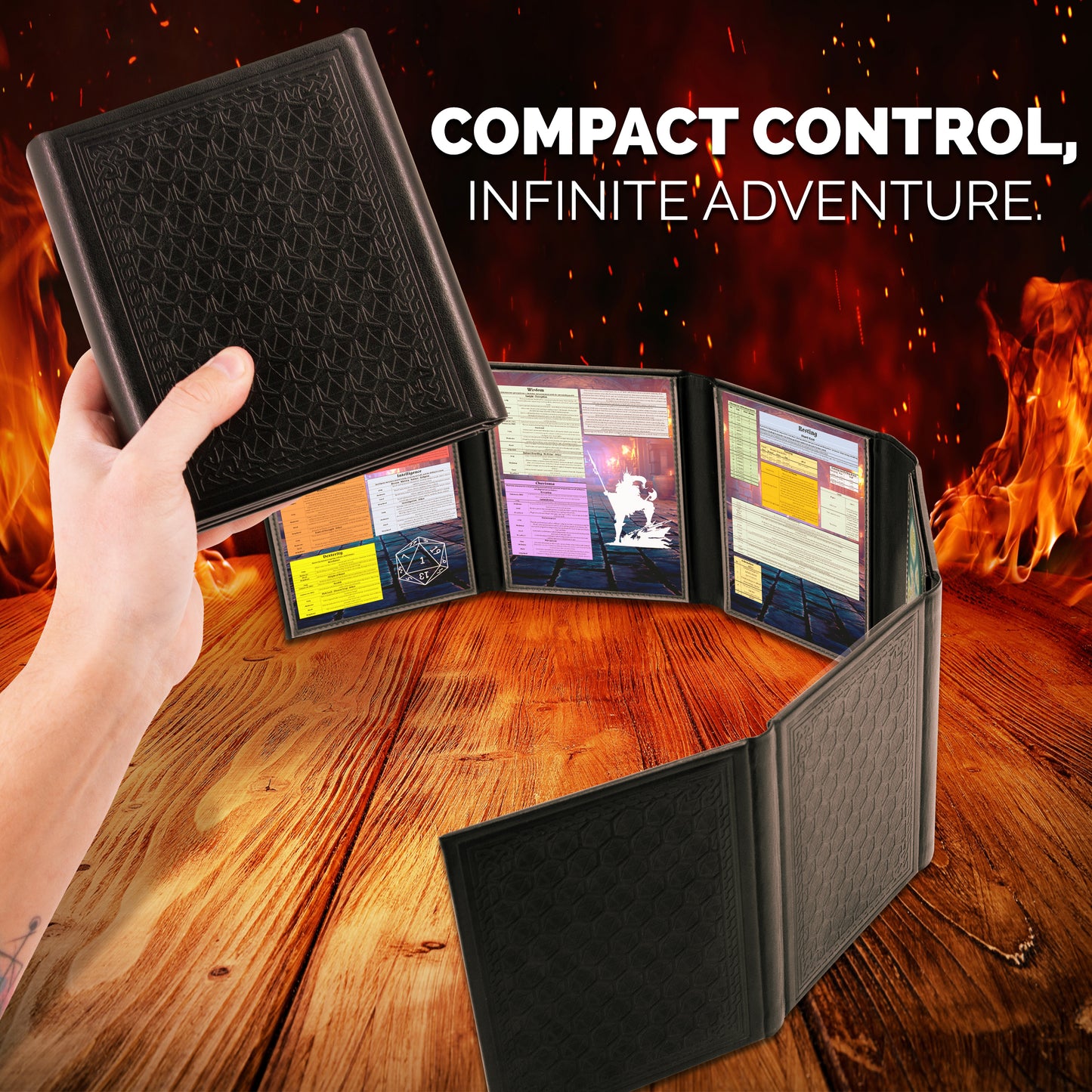 Compact DM Screen - 6-Panel Faux Leather Dungeon Master Screen for D&D and TTRPGs