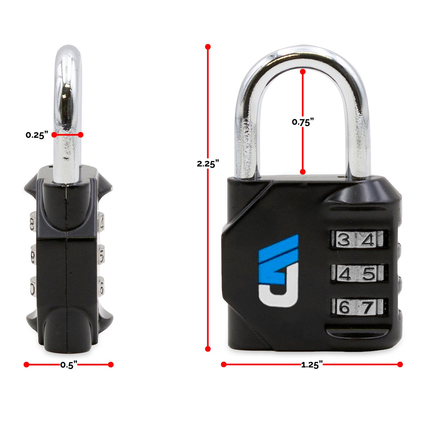 Adjustable Combination Padlock, Weather Resistant, 3 Digit Resetable Combination Lock, Keyless, Black