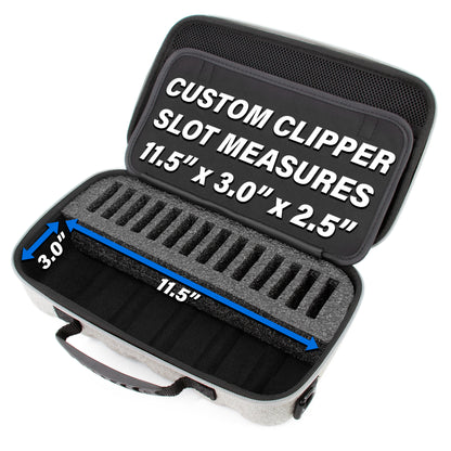 Hair Clipper Case For Barbers Compatible with 14 Metal Andis, Oster, Wahl - Detachable Clipper Blades, Includes Grey Carry Case Only