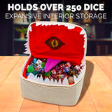 CASEMATIX Mimic Tome Dice Chest and Dice Case with 7 Included RPG Dice - Plush Dice Bag with Zipper Closure and Carabiner for 250 DnD Tabletop Dice