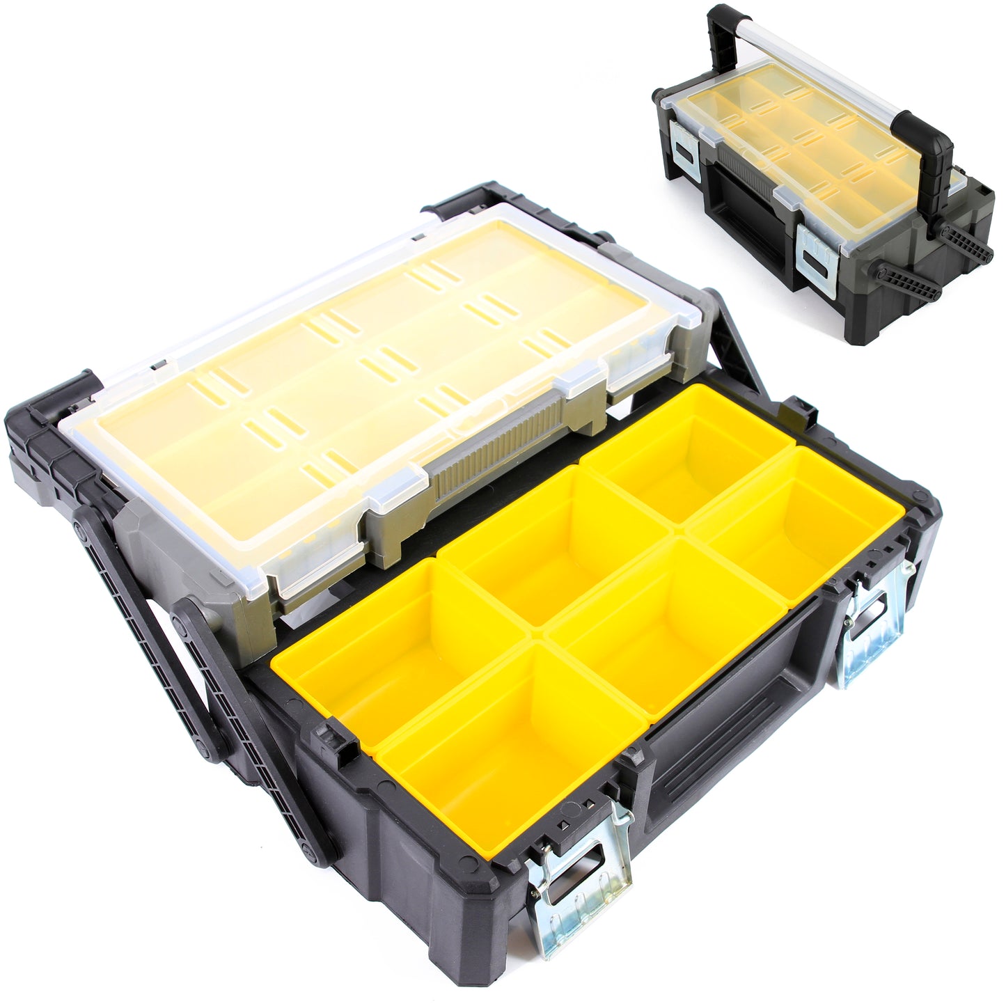 Ammo Storage Box – Two-Tier Expandable Ammo Case with Folding Handle & Clear Lid, Removable Trays, Large-Capacity Ammo Organizer for Loose Ammunition