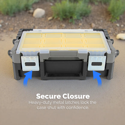 Ammo Storage Box – Two-Tier Expandable Ammo Case with Folding Handle & Clear Lid, Removable Trays, Large-Capacity Ammo Organizer for Loose Ammunition