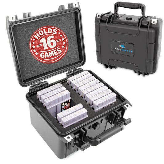 SNES Game Storage Case Compatible with 16 Nintendo SNES Cartridges – Waterproof Hard Shell SNES Game Case with Custom Foam Dividers