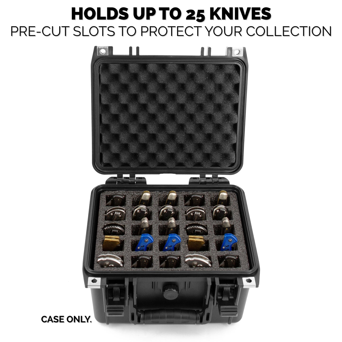 Folding Knife Case Lockable Knife Storage for 25 4.0" to 5.5" Folded Knives -  Waterproof,  Organizer and Blade Holder Includes Case Only