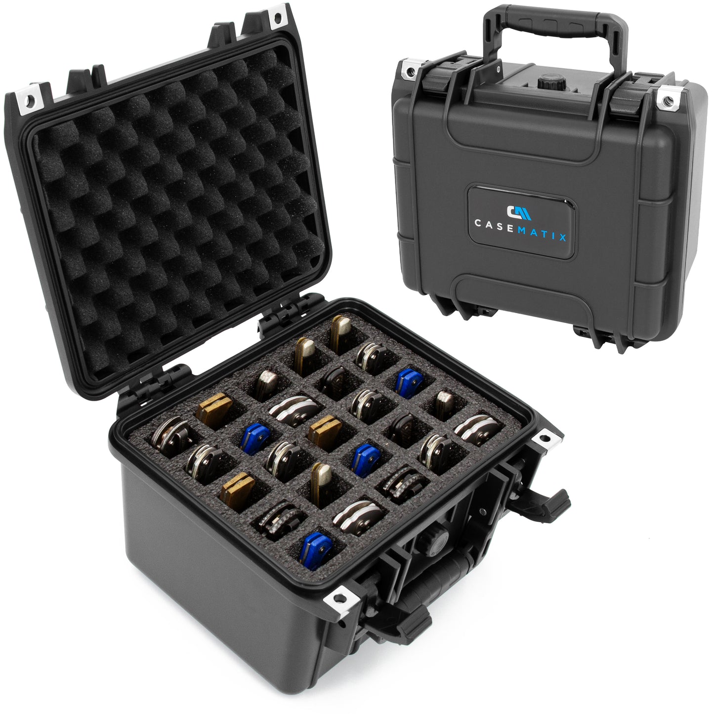Folding Knife Case Lockable Knife Storage for 25 4.0" to 5.5" Folded Knives -  Waterproof,  Organizer and Blade Holder Includes Case Only