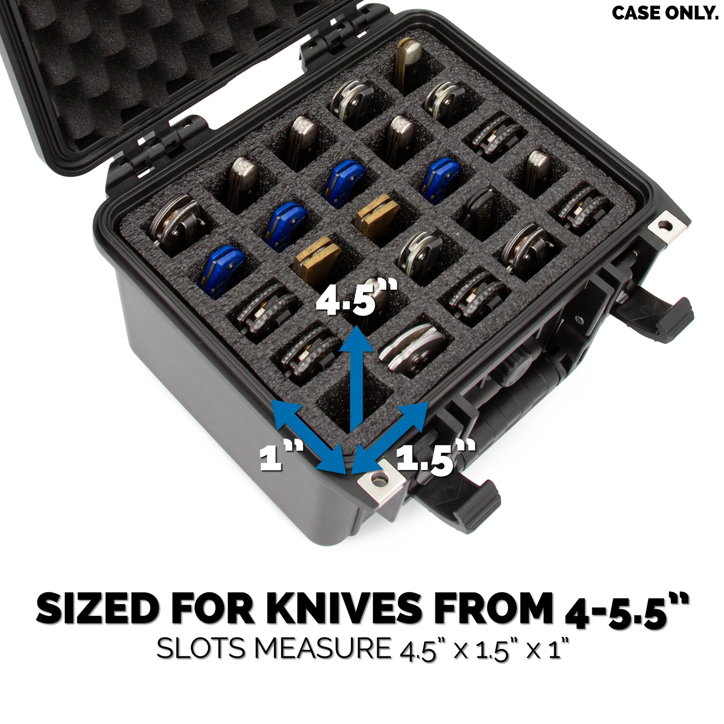 Folding Knife Case Lockable Knife Storage for 25 4.0" to 5.5" Folded Knives -  Waterproof,  Organizer and Blade Holder Includes Case Only