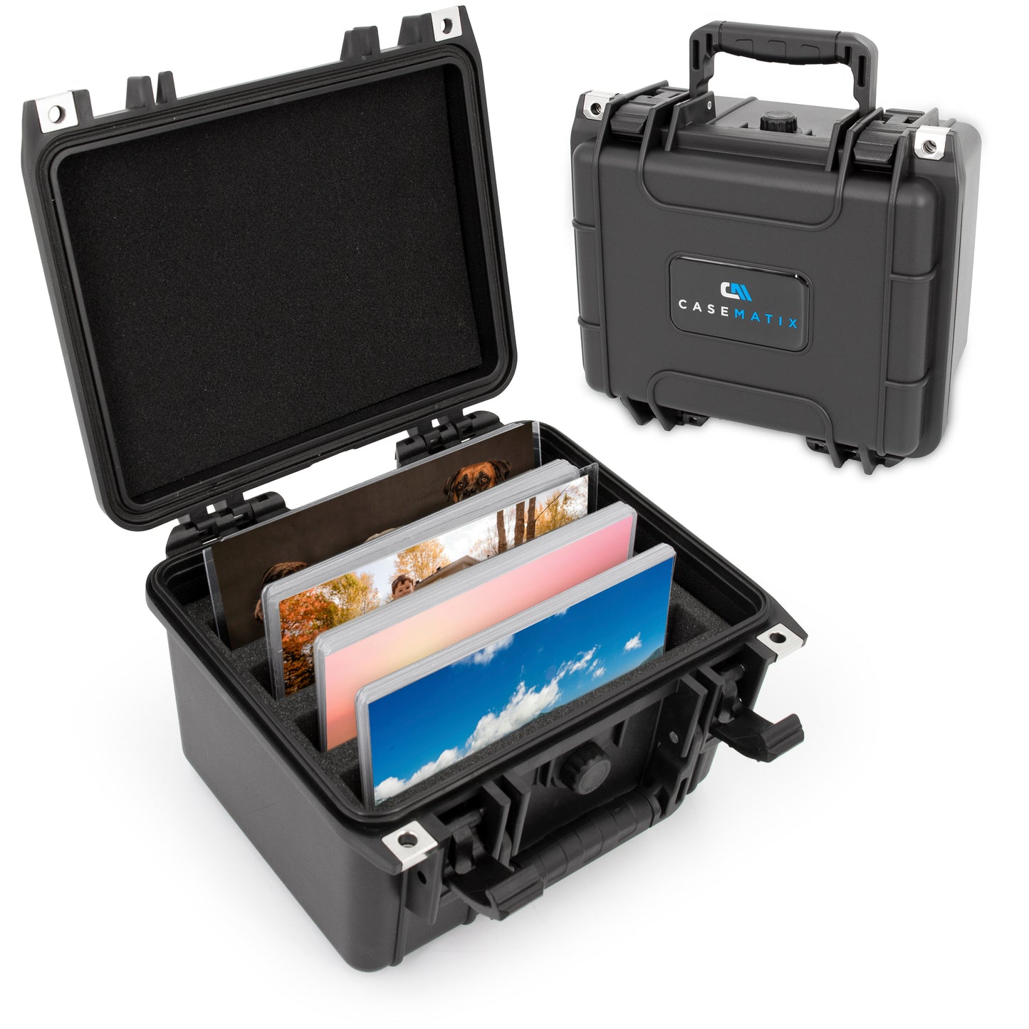 Waterproof 5x7 Photo Case Holds 5x7 Top loaders For Cards and Plastic Sleeves for Postcards - Fits 80 5x7 Cards With Photo Storage Dividers