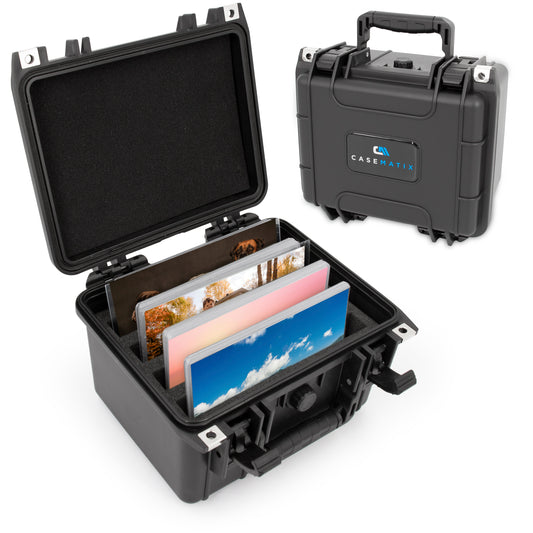 Waterproof 5x7 Photo Case Holds 5x7 Top loaders For Cards and Plastic Sleeves for Postcards - Fits 80 5x7 Cards With Photo Storage Dividers