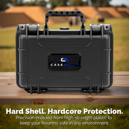 12" Hard Gun Case - Waterproof Shockproof Pistol Case with Customizable Foam Interior for 9mm Handgun & Accessories Storage