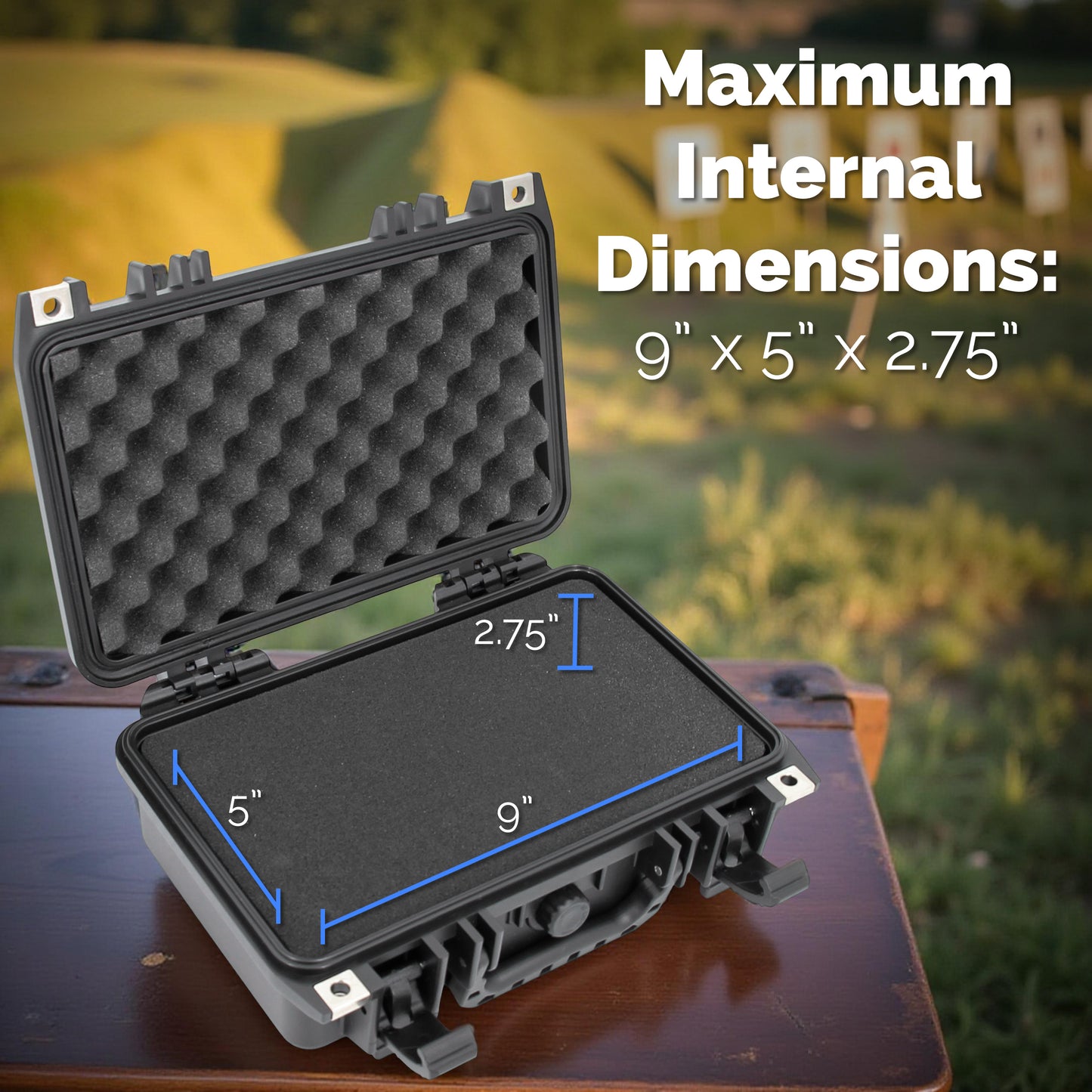 12" Hard Gun Case - Waterproof Shockproof Pistol Case with Customizable Foam Interior for 9mm Handgun & Accessories Storage