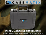 CASEMATIX 40 Pistol Magazine Storage Case - TSA Approved Waterproof Gun Magazine Storage for 40 9mm Magazines, One Row with Easy Tear Foam Tabs