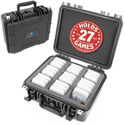 N64 Game Storage Case Fits 27 N64 Cartridges – Hard Shell Cartridge Case with 9 Precut Compartments, Waterproof Holder for Secure N64 Game Storage