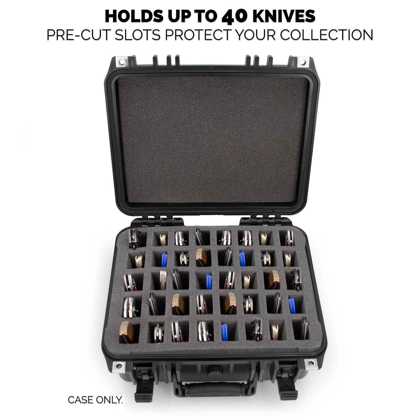 13" 40 Folding Knife Case - Waterproof Pocket Knife Holder & Knife Box Organizer Storage Fits 40 Folding Knives Up To 5"  - Knives Not Included
