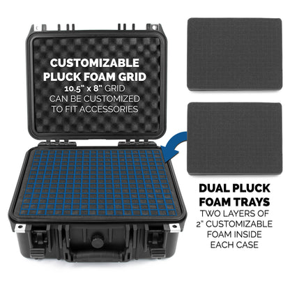 13" Waterproof 2 Handgun Case - Hard Shell Dual Pistol Case with Customizable Foam & Padlock Rings - 10.5x8x4 Interior