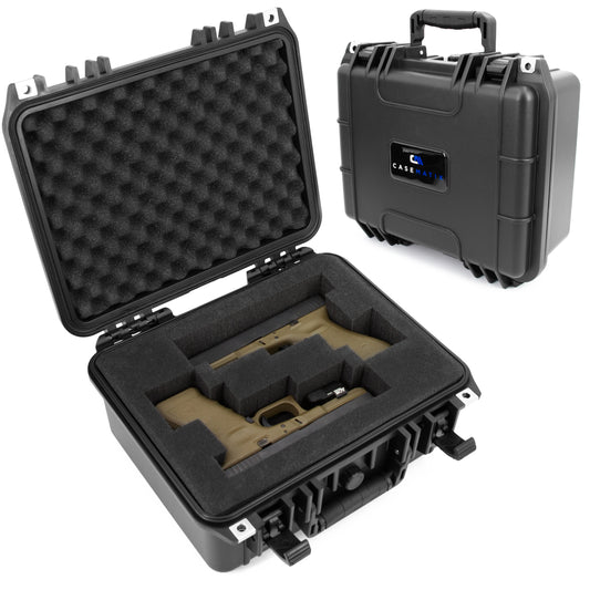 13" Waterproof 2 Handgun Case - Hard Shell Dual Pistol Case with Customizable Foam & Padlock Rings - 10.5x8x4 Interior