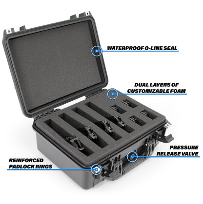 16" Customizable 4 Pistol Multiple Pistol Case - Waterproof & Shockproof Hard Gun Cases for Pistols, Magazines and Accessories with Two Layers of Foam