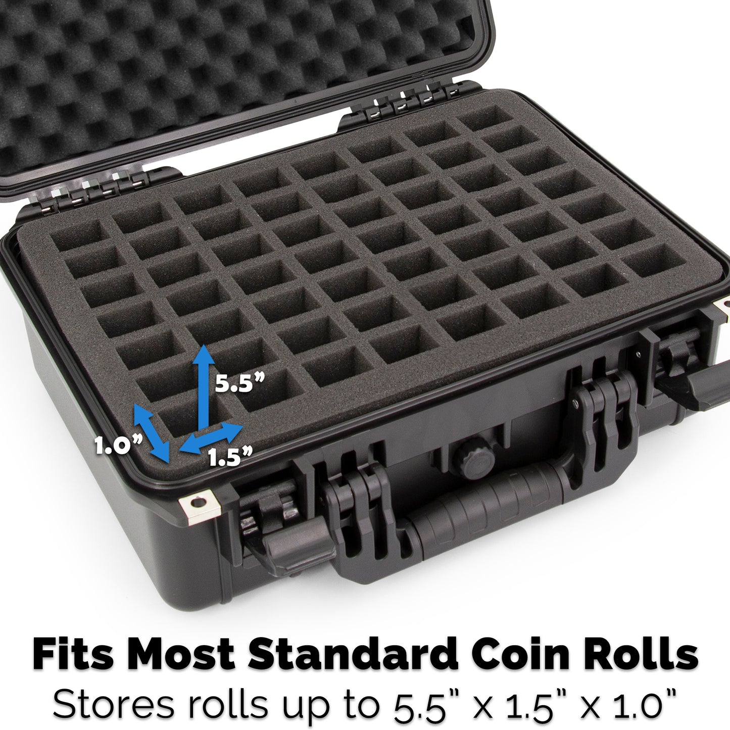 16" Coin Tube Case – Waterproof Coin Storage Organizer Holds 56 Penny, Nickel, Dime & Quarter Coin Rolls or Customize for Half Dollar or Silver Eagle