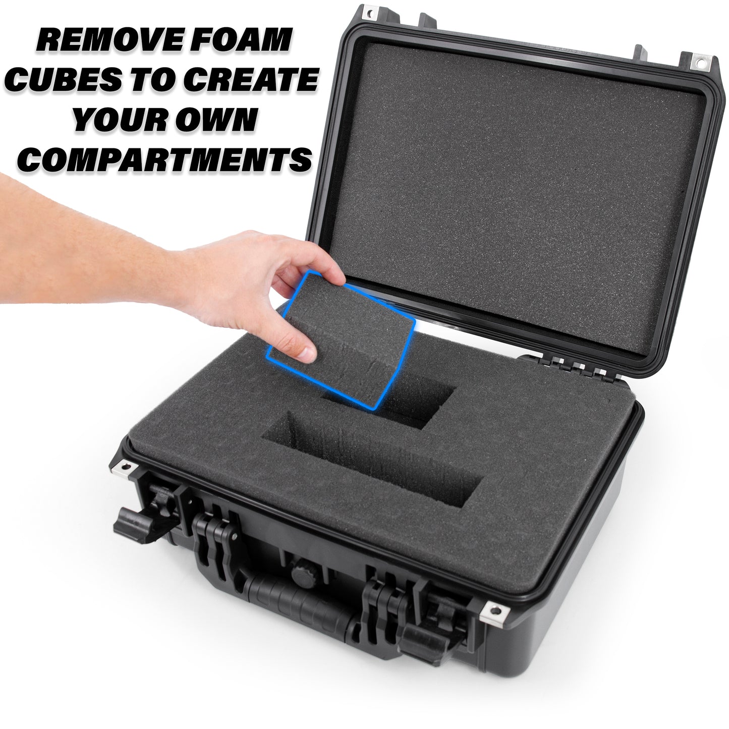 16" Waterproof Hard Case with Customizable Foam for Portable Electronics, Tools and Accessories - Hard Shell Plastic Case with Pre-Diced Foam Interior