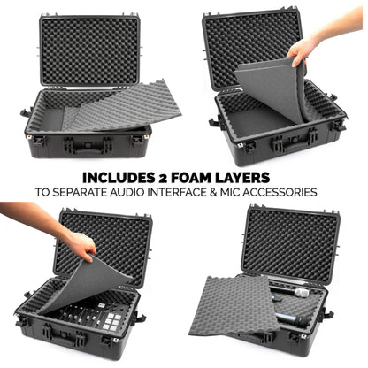 Waterproof Hard Shell Travel Case Compatible with Yamaha MG12XU Mixer within Multi-Layer Foam Protection - Fits Mixers Up to 17x12.1x5 Max