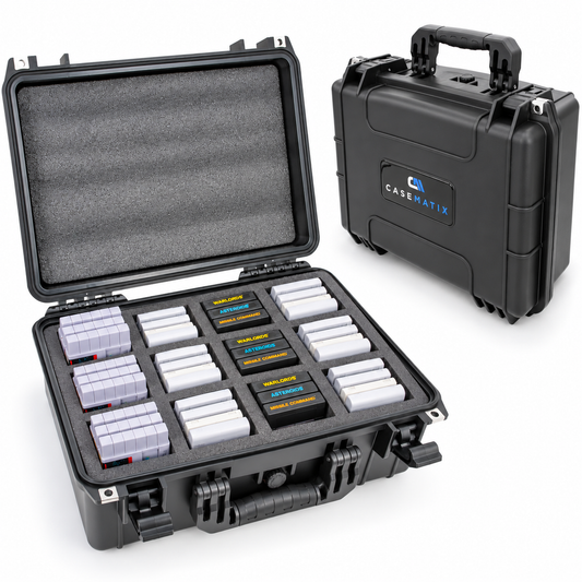 CASEMATIX Retro Game Cartridge Storage Case for N64, SNES & Atari 2600, Holds 48 N64 or 36 SNES Games, Waterproof Hard Shell with 12 Foam Slots