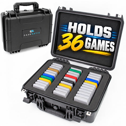 Travel Case for N64 Game Storage, Holds 36 Cartridges, 16" Waterproof Hard Shell Game Cartridge Organizer with Foam Dividers