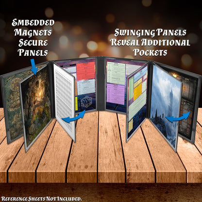 DM Screen Faux Leather 12-Panel Deluxe GM Screen - Twelve Panel XL Folding Dungeon Master Screen with 4 Swinging Panels & Wet Erase Pockets for TTRPGs