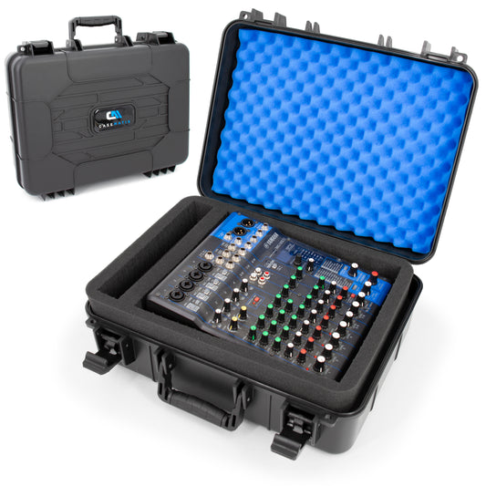 Hard Shell DJ Mixer Case – Fits Yamaha MG10XU, MG10, MG06, 10-Input Mixers, Mics, Audio Interfaces & Cables with Two Customizable Foam Trays
