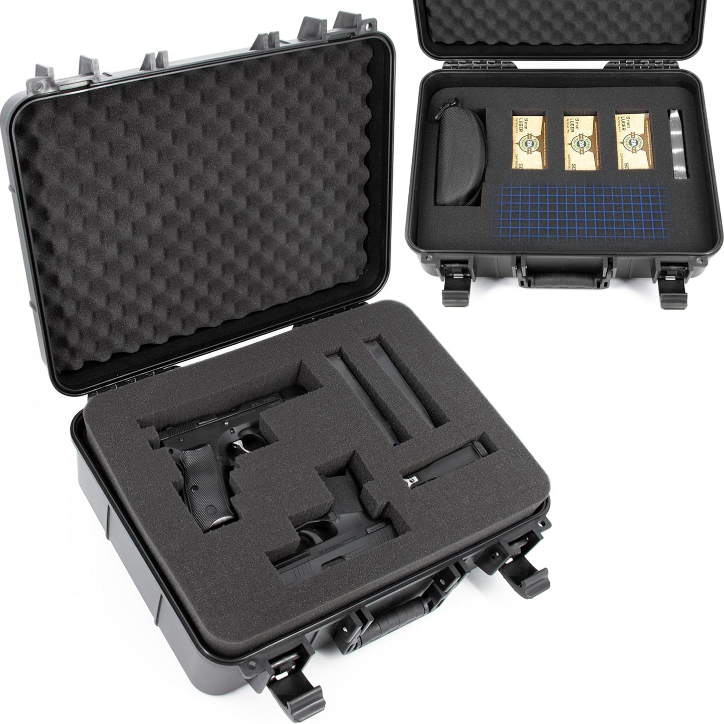 Hand Gun Case – TSA Approved Hard Pistol Case with Dual-Layer Pluck Foam, Secure Pistol Box for Multiple Pistols, Magazines & Firearm Accessories