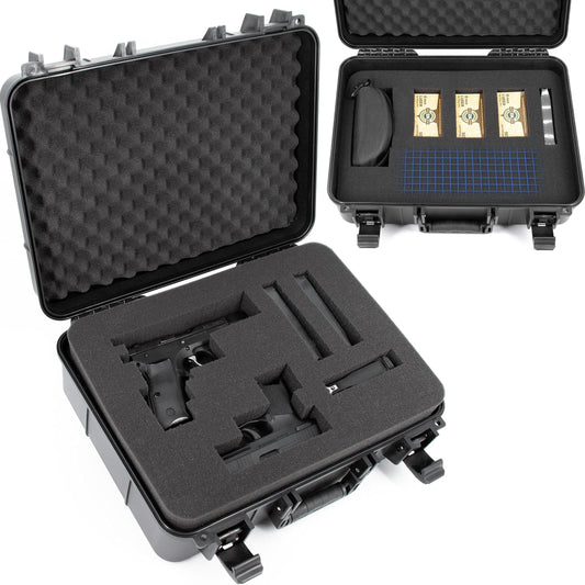 Hand Gun Case – TSA Approved Hard Pistol Case with Dual-Layer Pluck Foam, Secure Pistol Box for Multiple Pistols, Magazines & Firearm Accessories