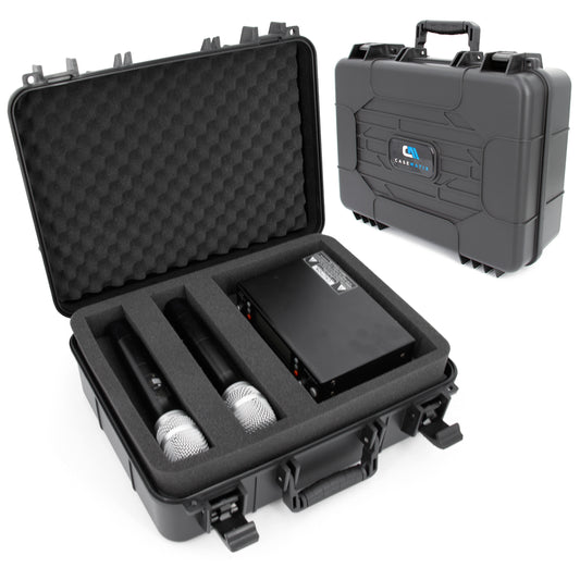 Hard Shell Wireless Microphone Case – Compatible with Shure & Sennheiser Mics, Receivers, Transmitters, Bodypacks, Cables, Custom Foam Travel Case