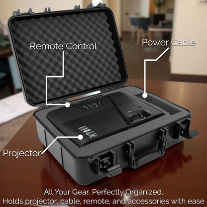 Hard Shell Projector Case Compatible with Epson PowerLite & Home Cinema Models with Tri-Layer Foam & Accessory Storage – Case Only