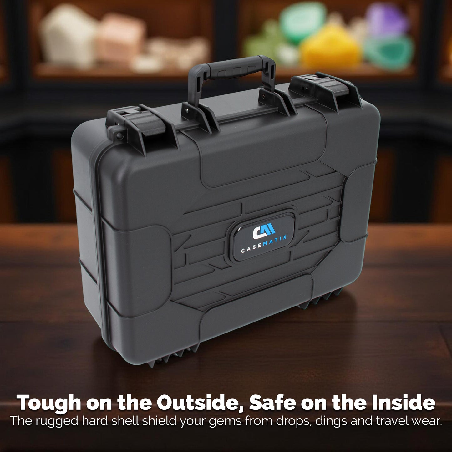 CASEMATIX Hard Shell Crystal Storage Case with 80 Slot Foam, Customizable Layer for Large Gems, Minerals, Geodes, Specimens & Healing Tool Organizer