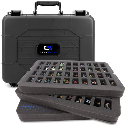 Hard Shell Miniature Case with 80 slots and customizable foam for large minis. Fits Warhammer 40K, DnD, RPG figures and more.