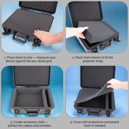 Projector Hard Case with Custom Foam Compatible With Epson VS240, EX3240, VS345, VS340, VS335W, EX7240 Pro, EX5240 – Fits Up to 14.5" x 10.5" x 4.5"
