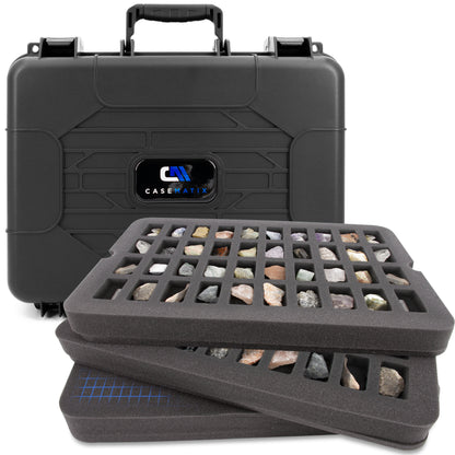 CASEMATIX Hard Shell Crystal Storage Case with 80 Slot Foam, Customizable Layer for Large Gems, Minerals, Geodes, Specimens & Healing Tool Organizer