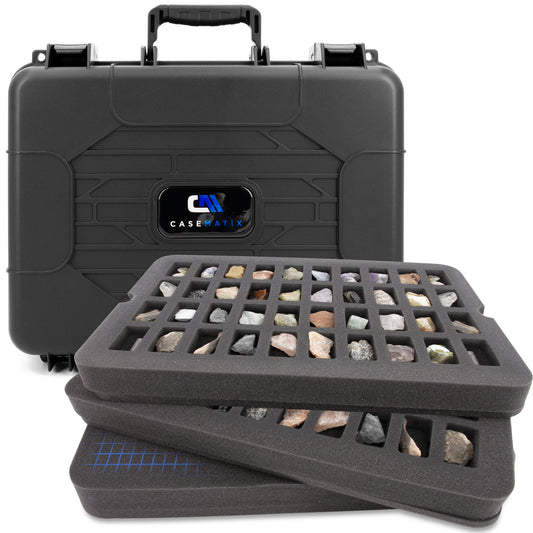 CASEMATIX Hard Shell Crystal Storage Case with 80 Slot Foam, Customizable Layer for Large Gems, Minerals, Geodes, Specimens & Healing Tool Organizer