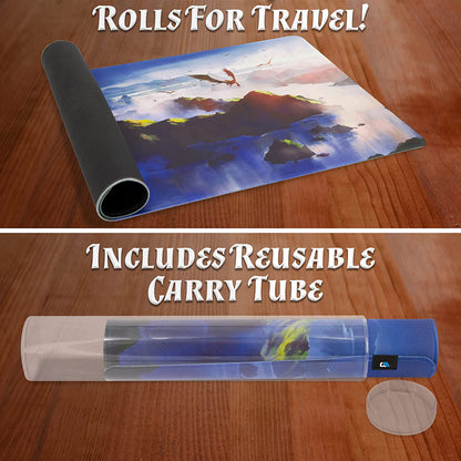 TCG Playmat with Reusable Playmat Case - Premium 24" x 13.5" Card Game Mat & Compatible MTG Playmat For All TCGs with Non-Slip Backing