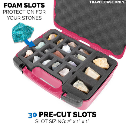 Rock Collection Travel Case - 30 Slot Rock Collection Box with Two Pre-Cut Foam Trays, Protective Crystal Storage Travel Case with Customizable Foam Section!