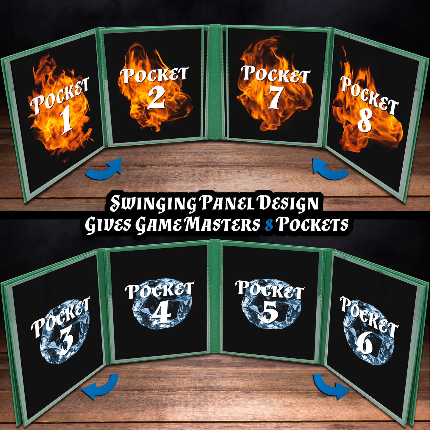 DM Screen 8-Panel Deluxe GM Screen - Eight Panel Folding Dungeon Master Screen for TTRPGs - Inserts Not Included - Black, Brown or Green Options