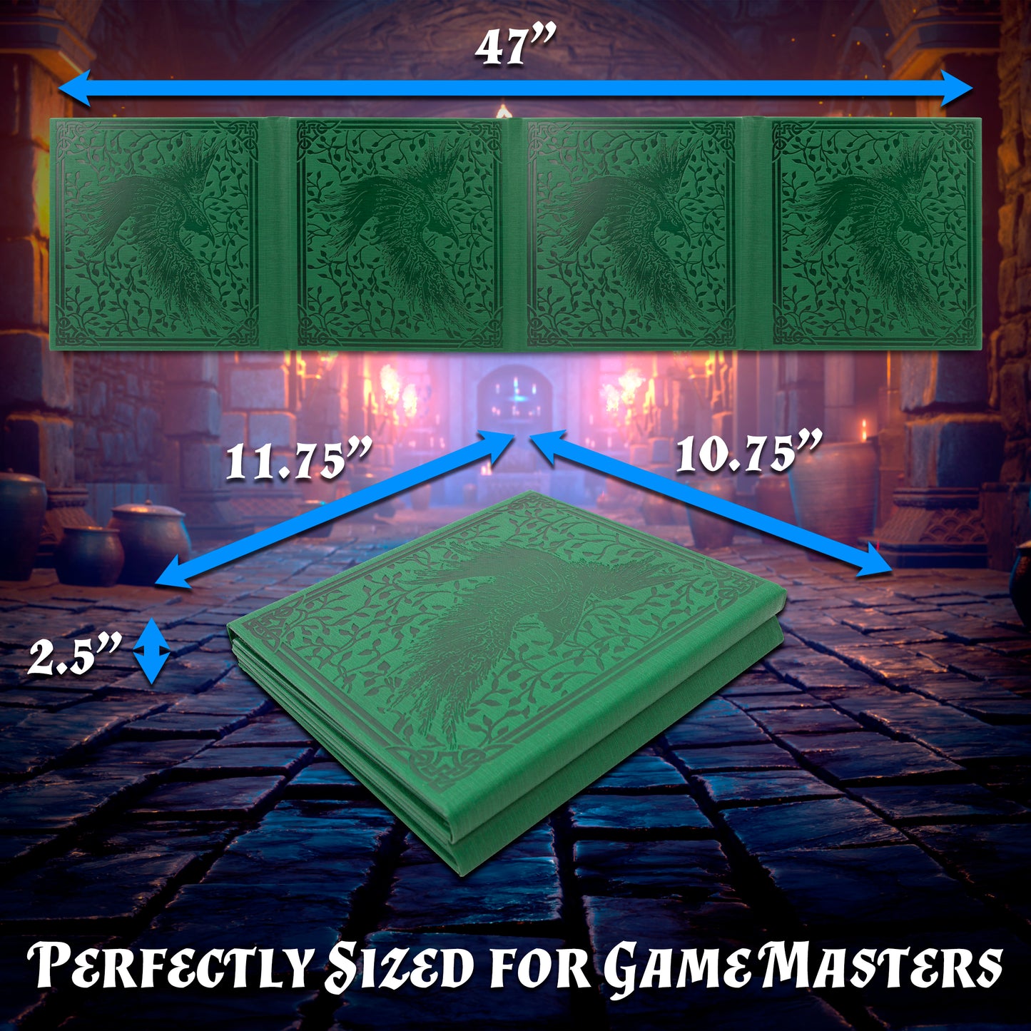 DM Screen 8-Panel Deluxe GM Screen - Eight Panel Folding Dungeon Master Screen for TTRPGs - Inserts Not Included - Black, Brown or Green Options