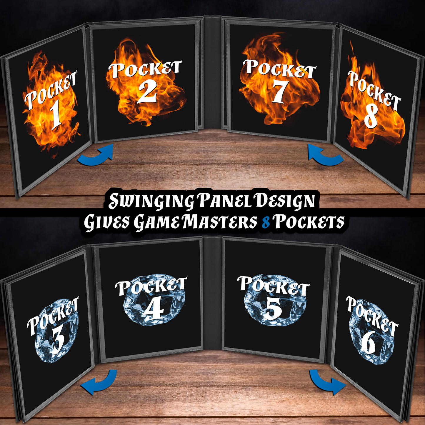 DM Screen 8-Panel Deluxe GM Screen - Eight Panel Folding Dungeon Master Screen for TTRPGs - Inserts Not Included - Black, Brown or Green Options