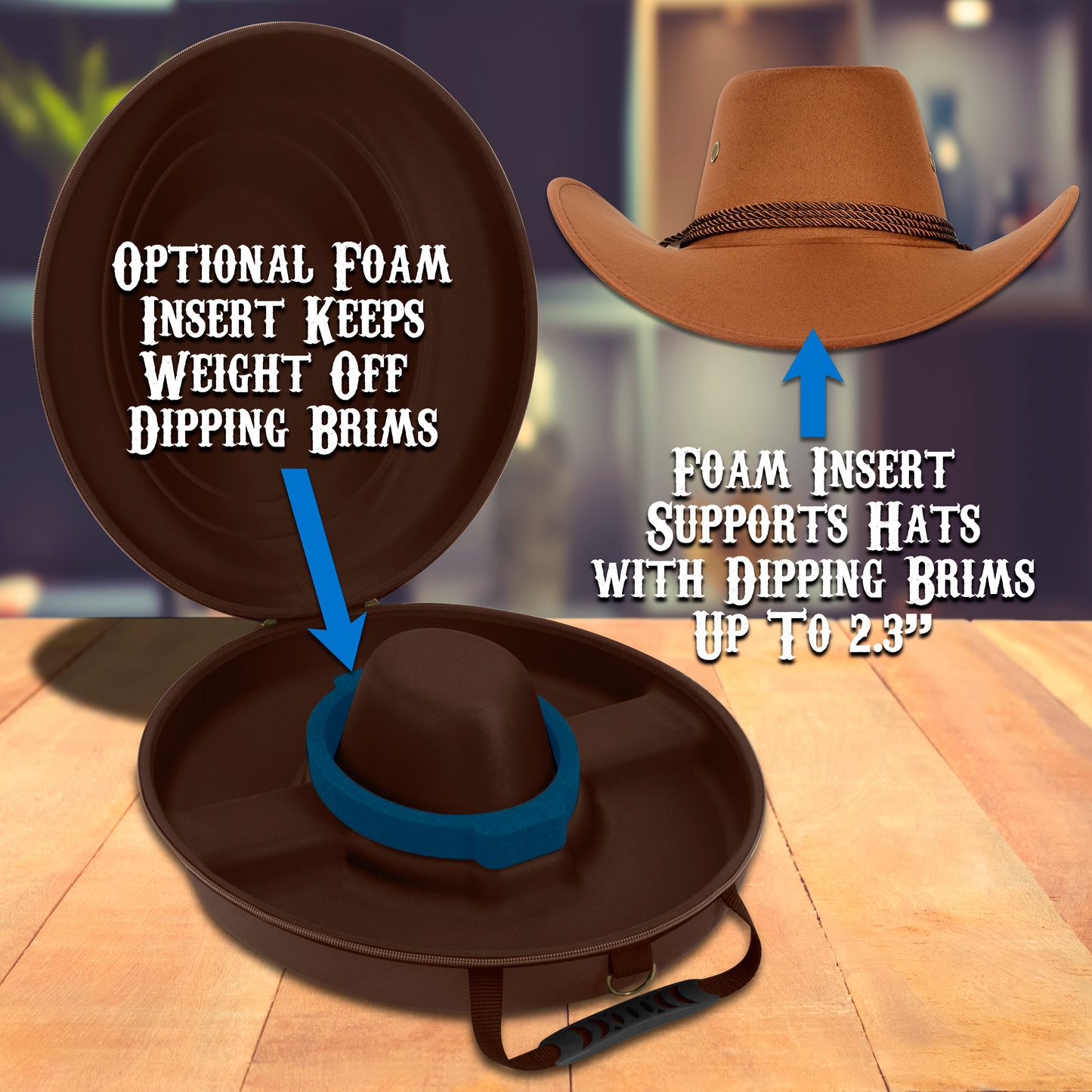 Cowboy Hat Box Cowboy Hat Storage for Brims Up To 4.75" - Hard Shell Hat Case with Adjustable Carry Strap and ID Slot - 4 Color Options